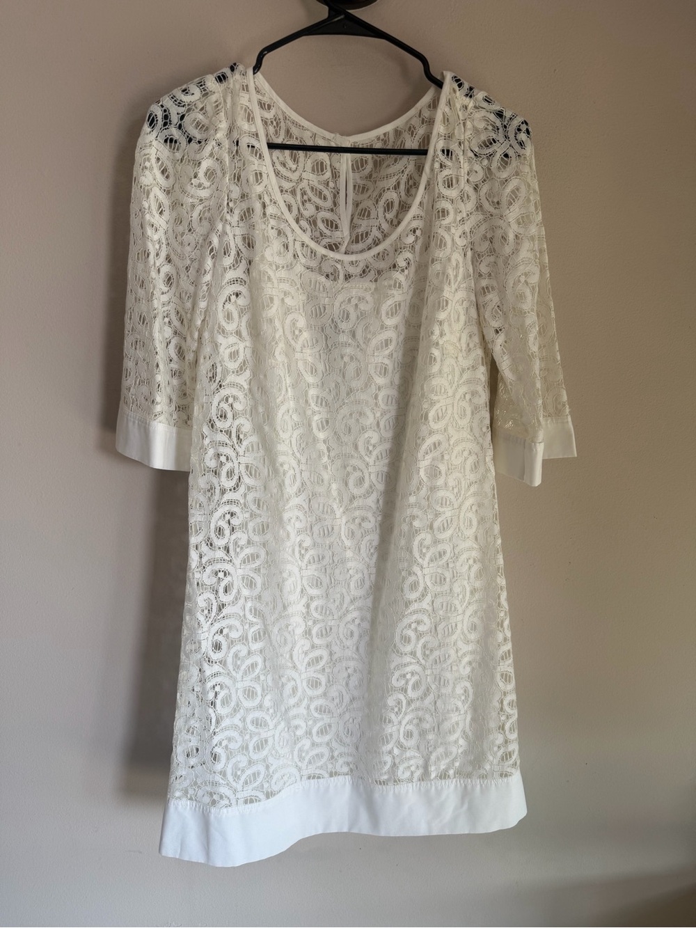 Laundry BY DESIGN White Lace Shift Dress 3/4 Sleeve Scoop Neck Women's Size 8